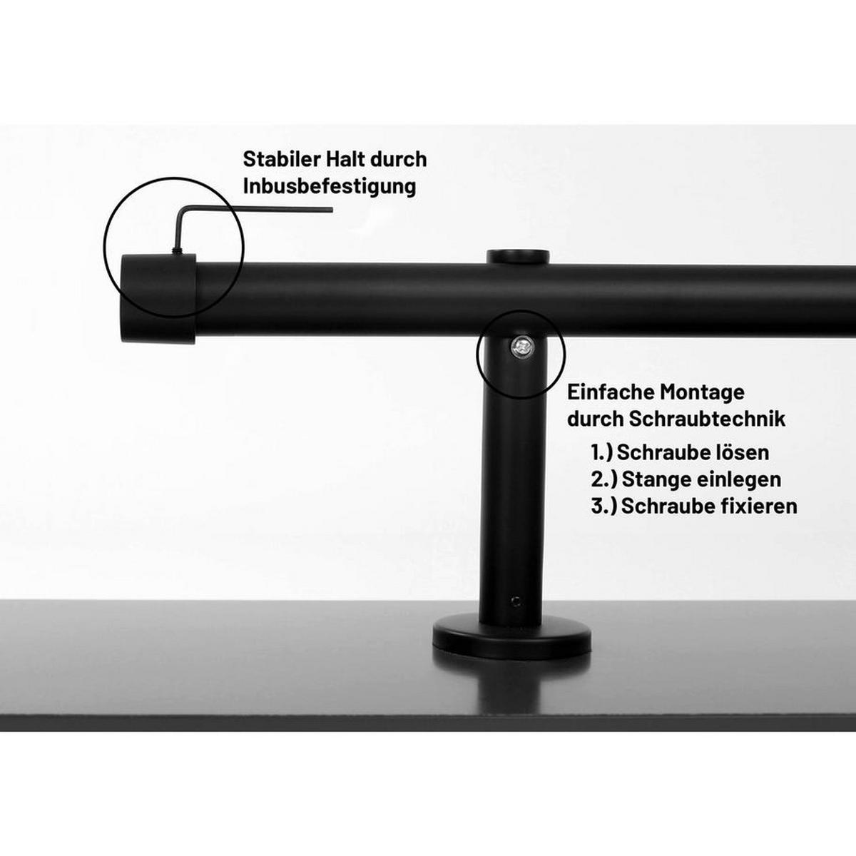 GARDINENSTANGE 1-lauf Kappe - Schwarz, Metall (60cm) - Deco-Raum