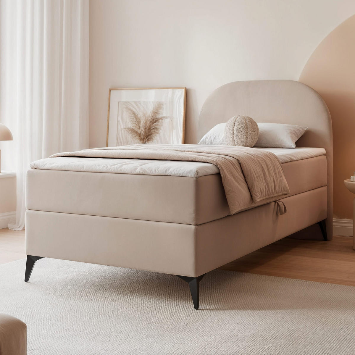 BOXBETT NOELIA 100/200 cm Öffnung links, mit Matratze, Beige - Beige, Holzwerkstoff/Textil (100/200cm) - Idohome