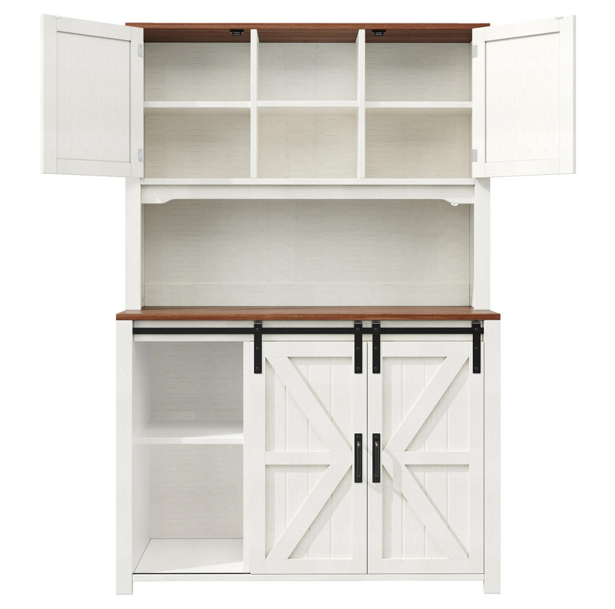 BUFFET 115/40/174,7 cm in Weiß mit LED-Beleuchtung und Schiebetüren - Weiß, Holzwerkstoff (115/174.7/40cm) - Flora Grace