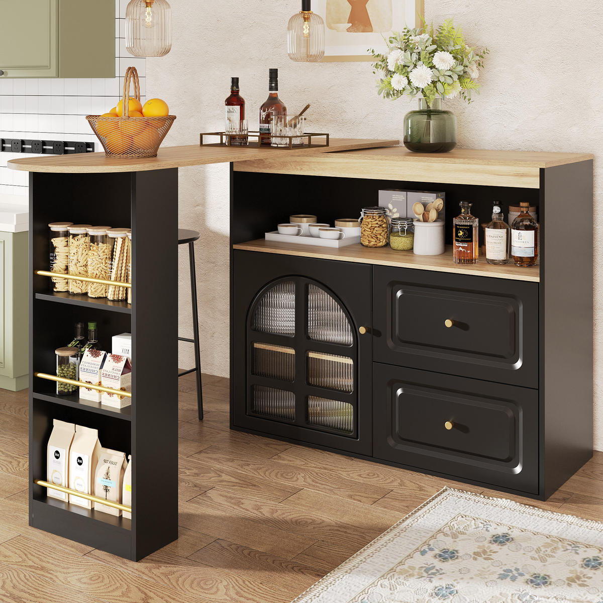 BARTISCH, MDF mit Drehfunktion & Auszug, 138-204/39/104 cm, Schwarz - Schwarz, Holzwerkstoff (39/104/138cm) - Redom