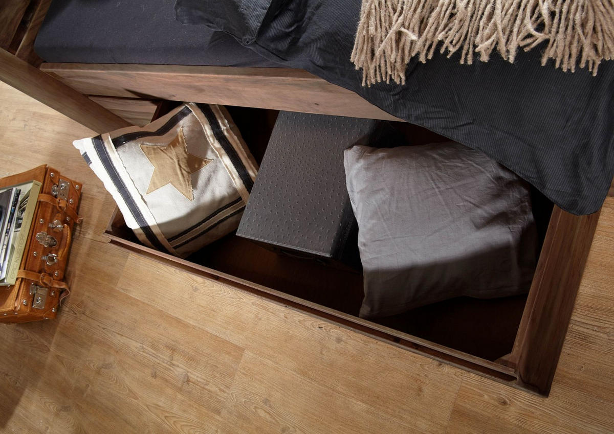 BETT mit Schublade Massivholz Akazie / Sheesham 200 x 200 x 90 dunkelbraun TORONTO #159 - Dunkelbraun, Holz (200/200cm) - Massivmoebel24