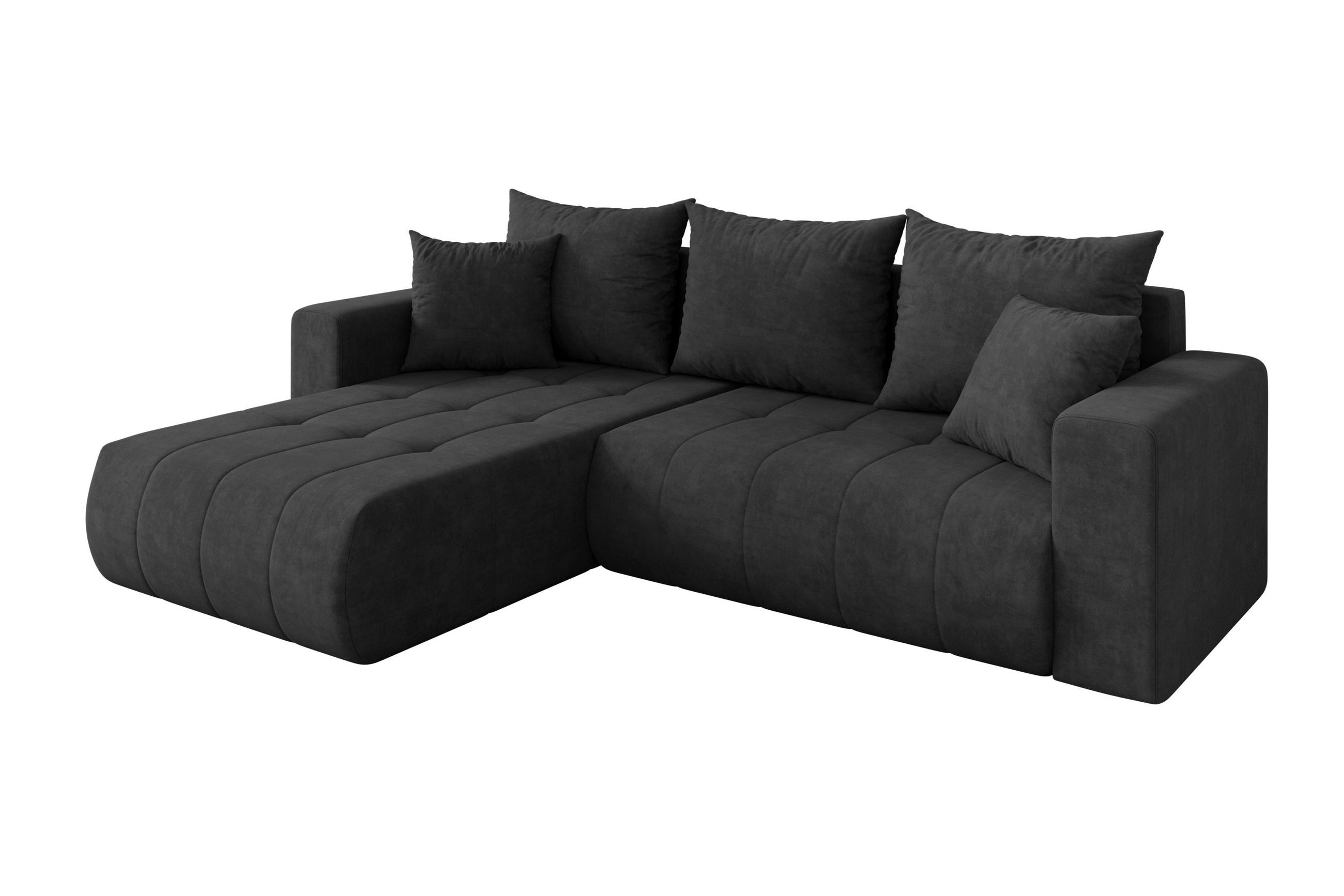 ROHOVÁ SEDAČKA s funkcí spaní, otoman vlevo MILA-L 277x194x86 tmavě šedá velur - černá/antracitová, kompozitní dřevo/textil (277/194cm) - ALTDECOR