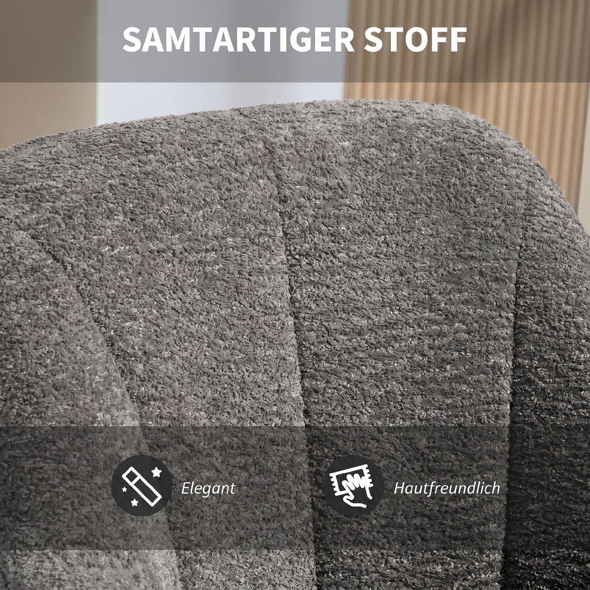 SCHREIBTISCHSTUHL Samt (100% Polyester), Stahl Grau - Chromfarben/Grau, Textil/Metall (63/96/64cm) - HOMCOM