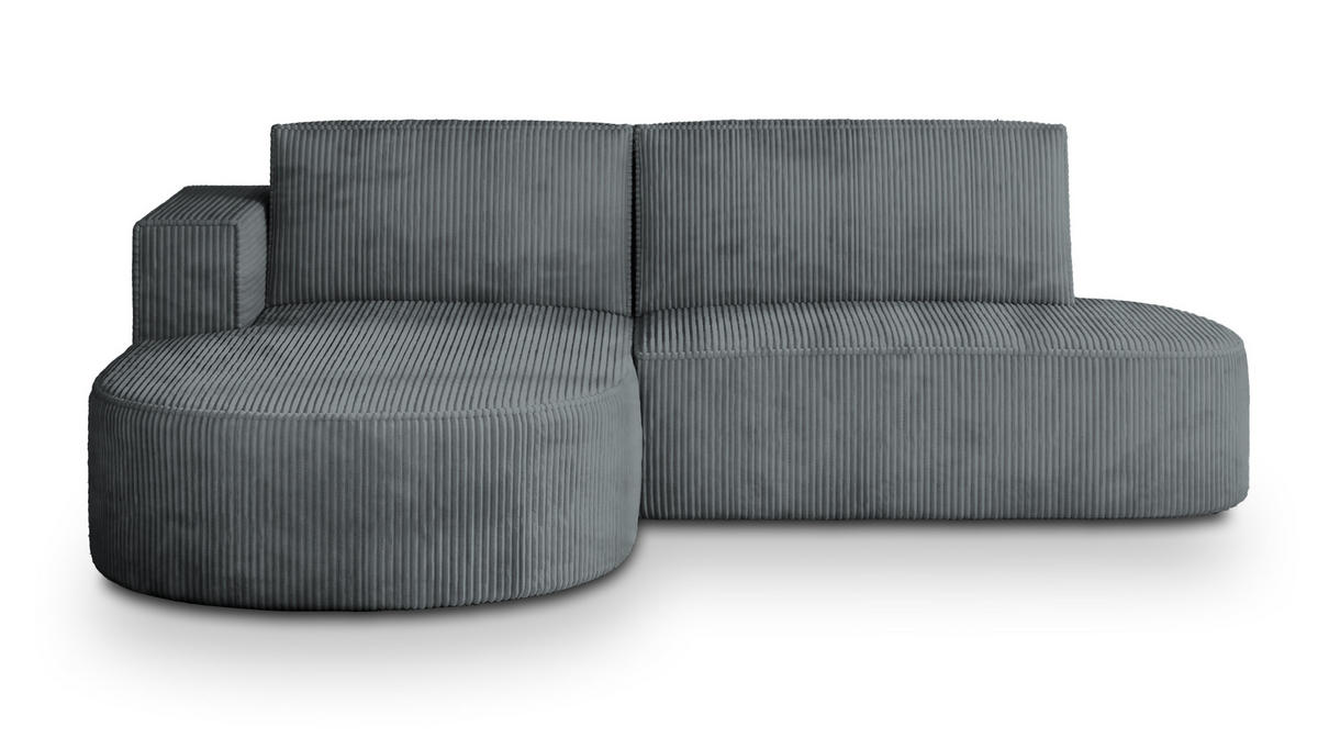 ECKSOFA CORTIO P L-S Grau Kordstoff mit Schlaffunktion - Grau, Holz (265/174cm) - MASSENO