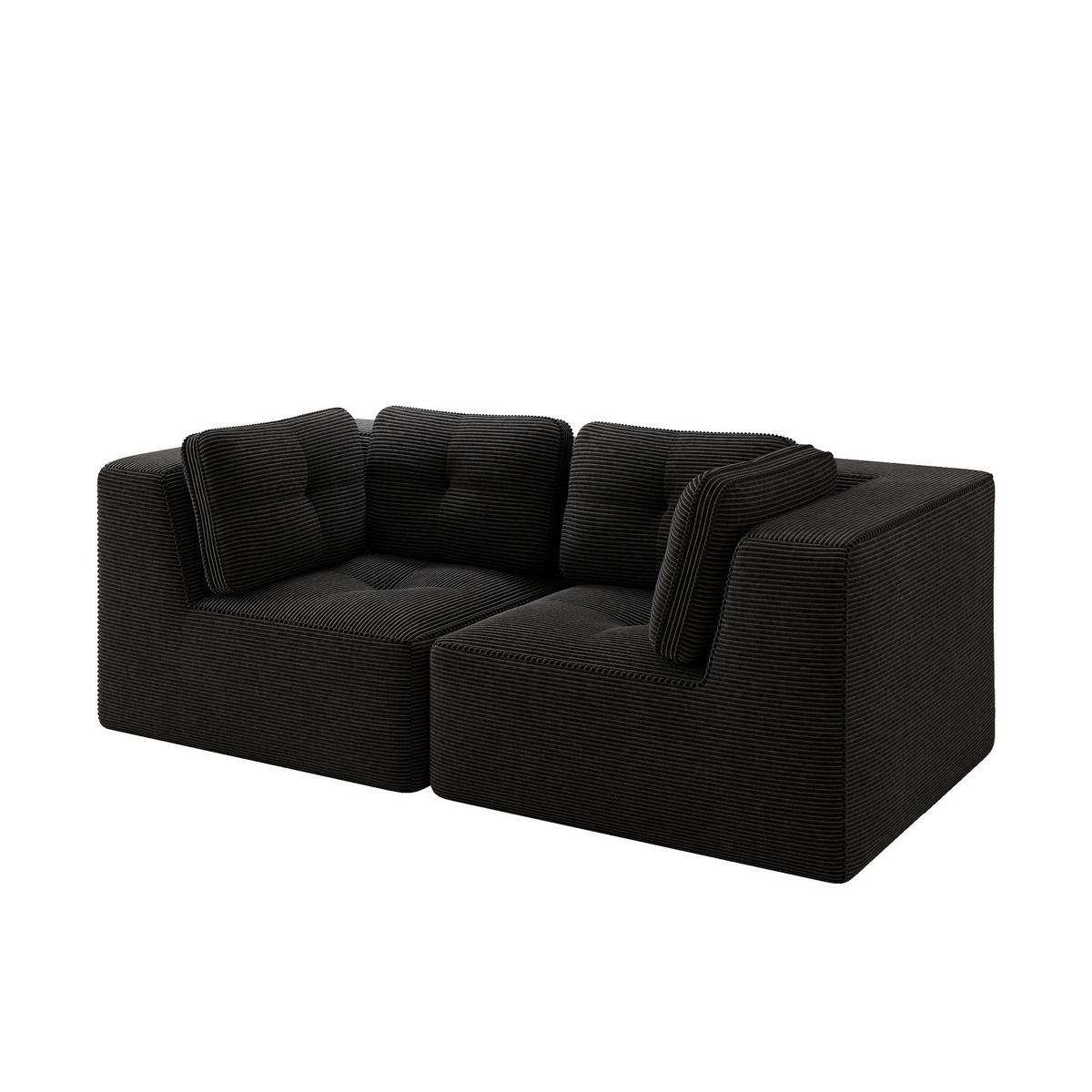 2-SITZER Sofa 208x104x69 cm aus Cordstoff rahmenlos modular, schwarz - Schwarz, Textil (104/69/208cm)