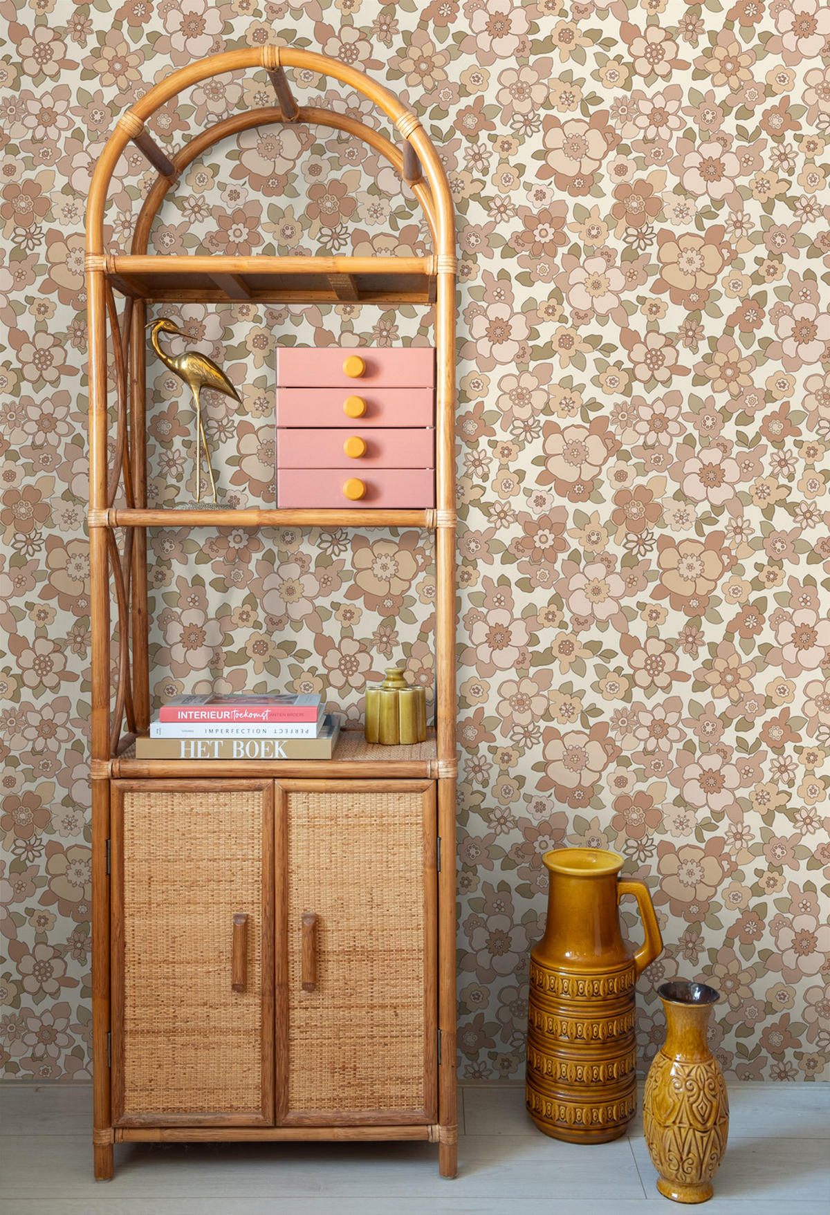 TAPETE Retro Blumen 50 x 900 cm - Braun, Papier (50/900cm) - ESTAhome