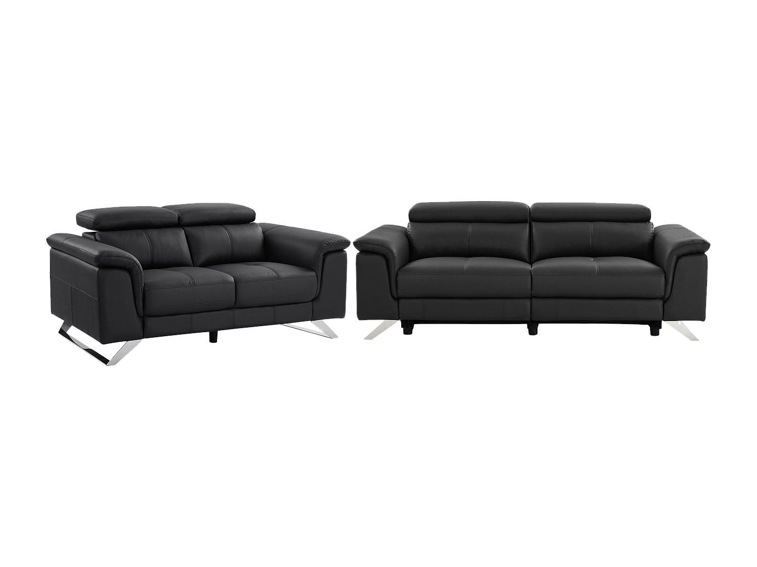 COUCHGARNITUR - 5 Personen - leder - schwarz Breyt - Schwarz, Leder (170/77/108cm) - Vente-Unique