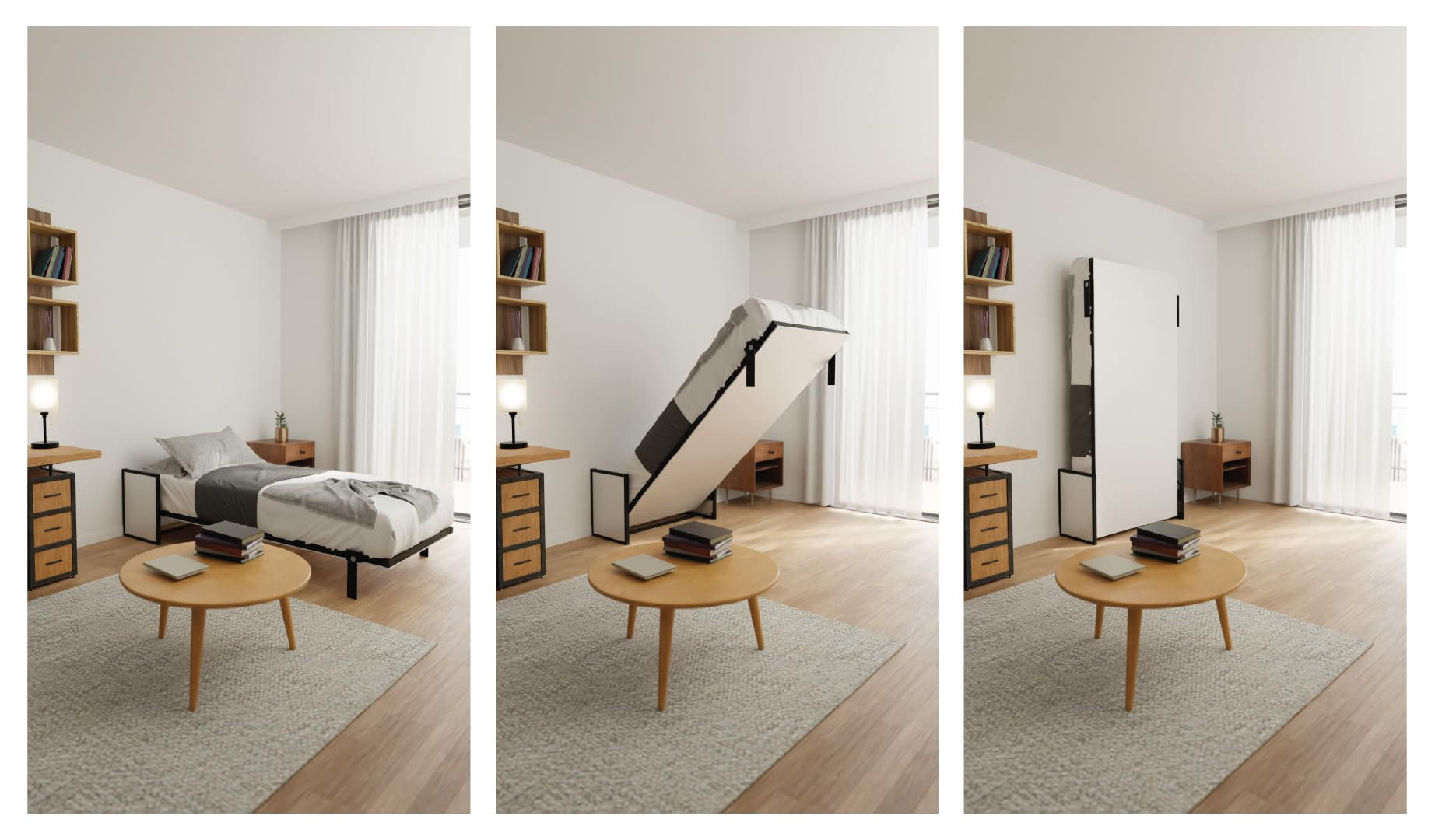 SCHRANKBETT Morphy Studio Modulares SizeFlex- und TypeFlex-System - 90x200, Vertikal - Schwarz, Metall (90/200cm) - WallBedKing