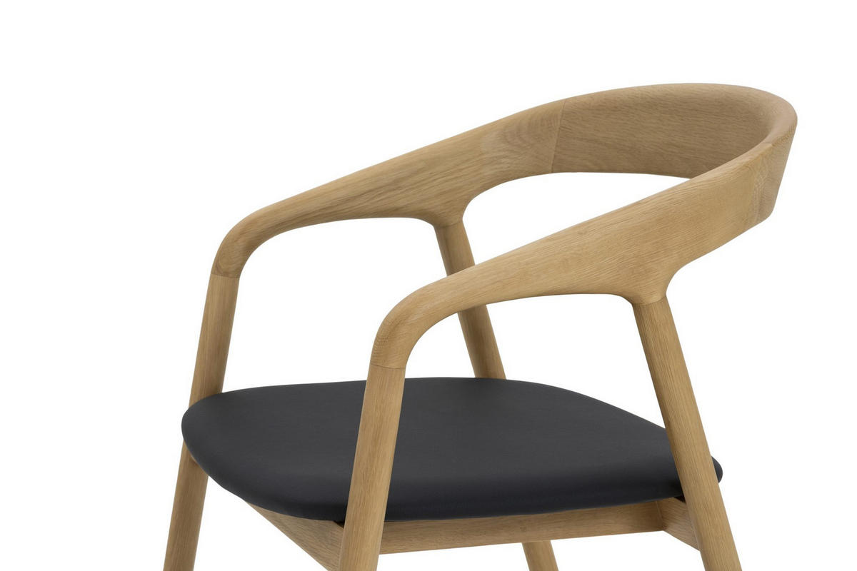 ESSZIMMERSTHUHL Celeste, Natur Massiveiche + schwarzes veganes Leder - Schwarz, Holz (53/80/62cm) - WOODEK