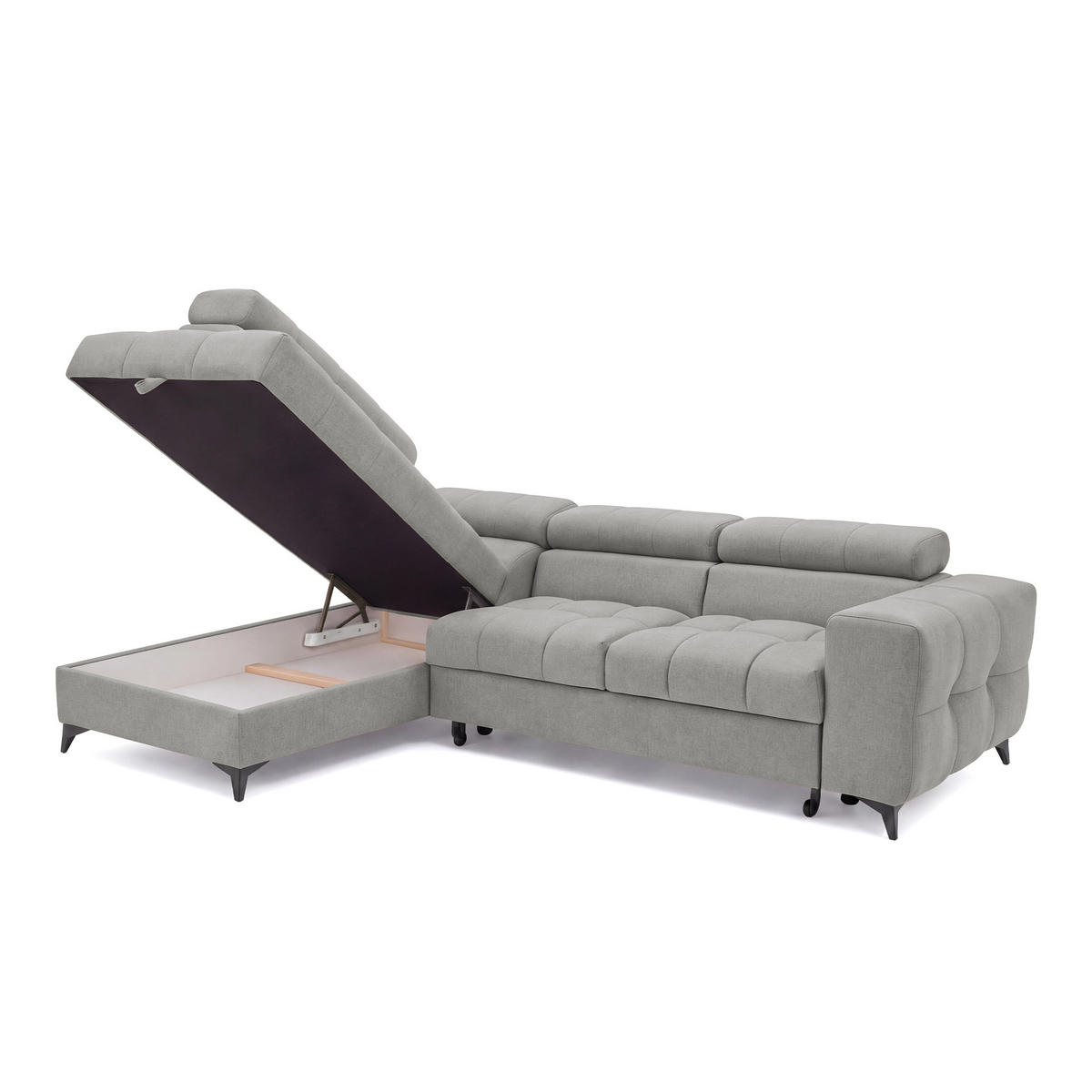 ECKSOFA PUDDING S Links mit Schlaffunktion 125x195 Velours Grau - Schwarz/Grau, Holz/Textil (177/275cm) - Muffo