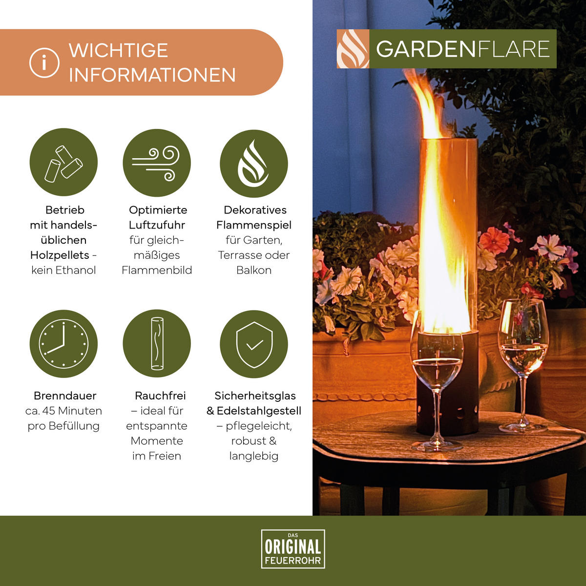 TISCHFEUER schwarz, 50 cm Höhe Edelstahl - Schwarz, Metall (10.8/50.1/10.8cm) - Gardenflare