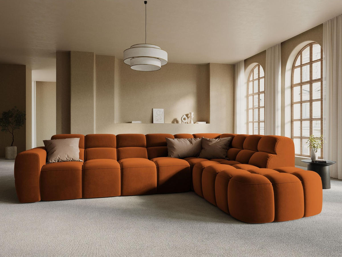 ECKSOFA rechts Lisa aus Samt terrakotta 5 Sitzplätze - Terra cotta, Textil (234/293cm) - Micadoni