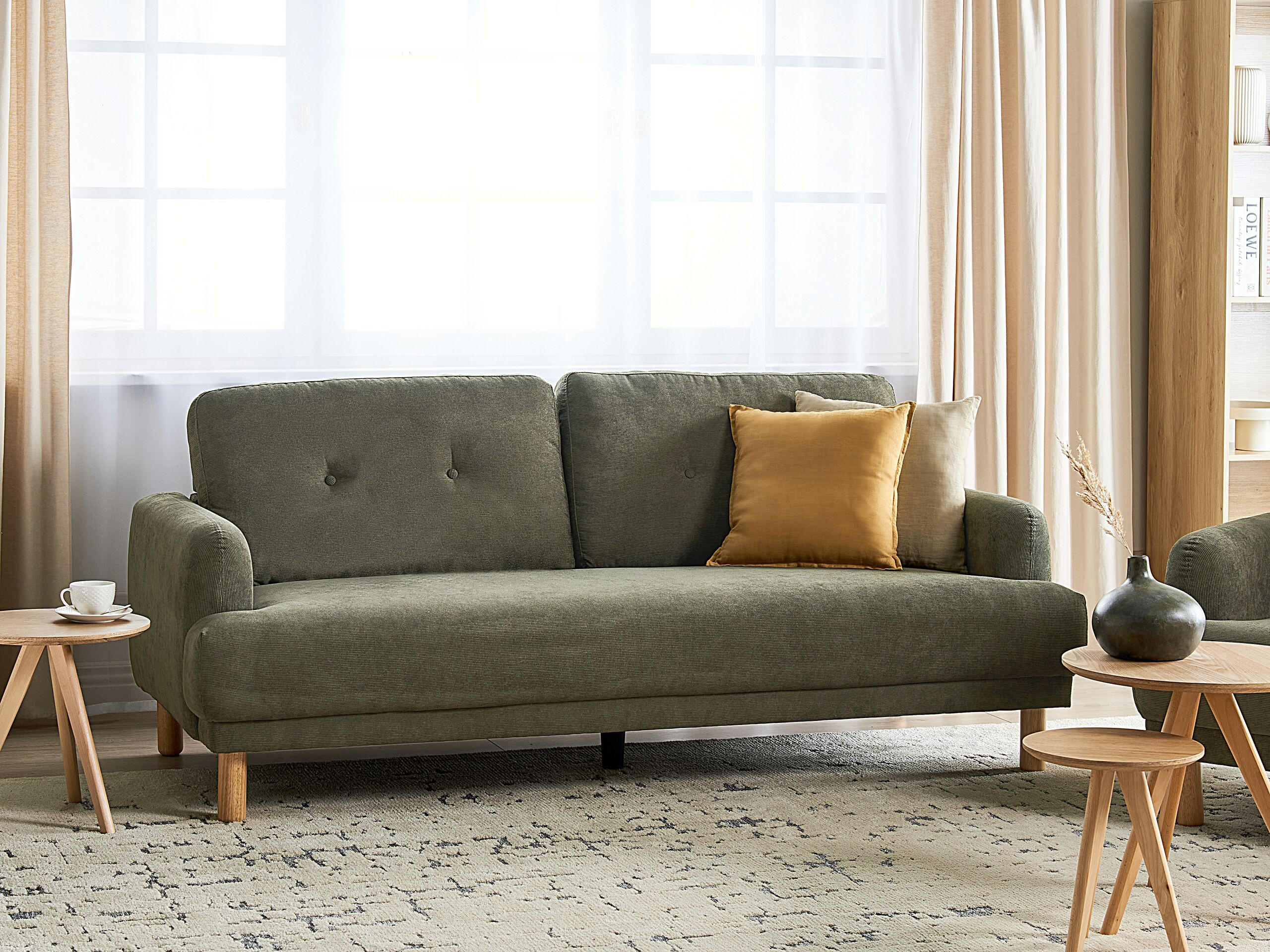 3-SITZER-SOFA Cord dunkelgrün Tuve - Hellbraun/Grün, Textil (199/85/90cm) - Beliani