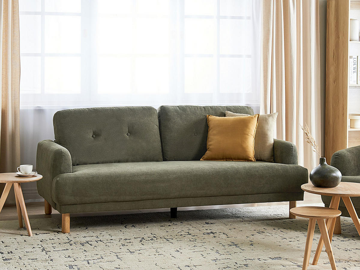 3-SITZER-SOFA Cord dunkelgrün Tuve - Hellbraun/Grün, Textil (199/85/90cm) - Beliani
