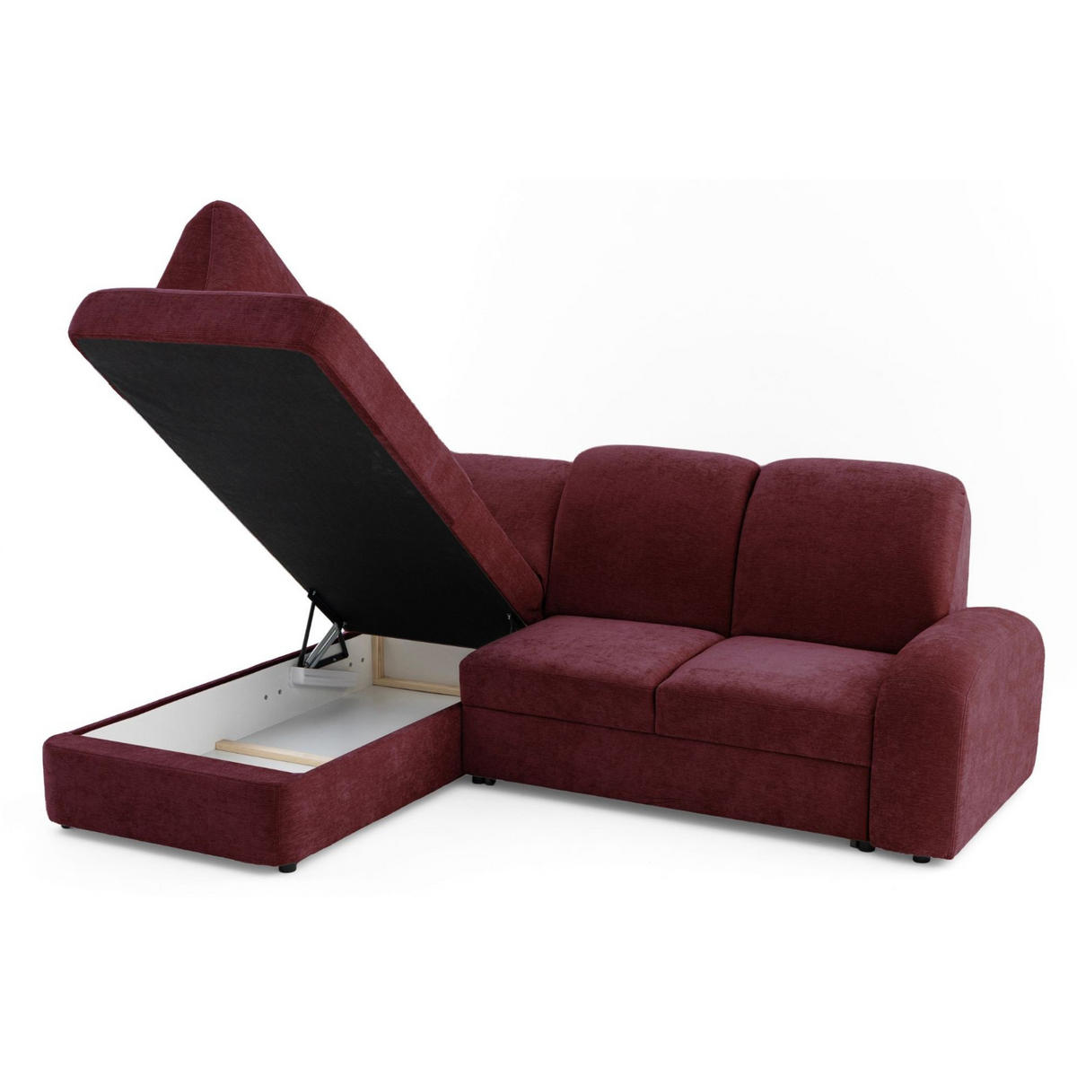 ECKSOFA VIBE L Links mit Schlaffunktion 129x205 Chenille Bordeaux - Bordeaux/Schwarz, Holz/Kunststoff (186/250cm) - Muffo