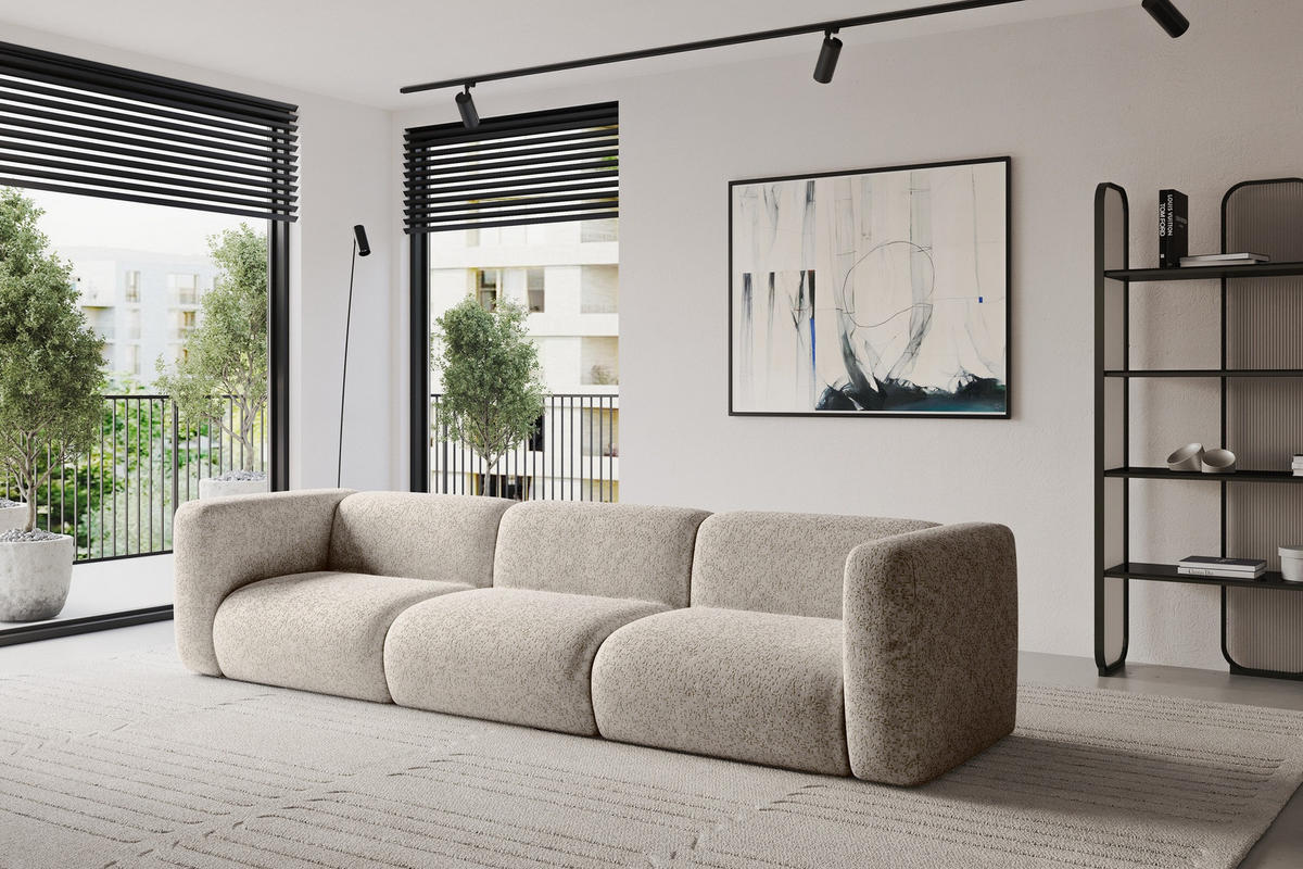 MODULÁRNÍ pohovka MIRA-S2, 3místná, 319 × 89 × 70 cm, béžová, velur - černá/béžová, kompozitní dřevo/textil (319/70/89cm) - ALTDECOR