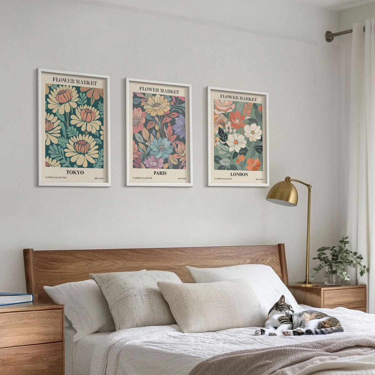 WANDBILDER 3er-Set - 40x60 cm Weißer Rahmen - Blumenposter Tokio Paris London - Weiß, Kunststoff (40/60cm) - ArtPrintCave
