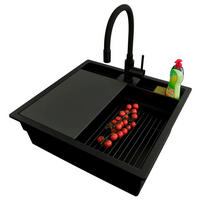 UNTERBAUSPÜLE GRANIT Bergen Pocket, 2-er set Schwarz 56/54 cm 1 Becken + Küchenarmatur 40/38 cm + Ablauf-Set + Küchenzubehörset ab 60er Unterschrank - Schwarz, Kunststoff (56/20/54cm) - Primagran