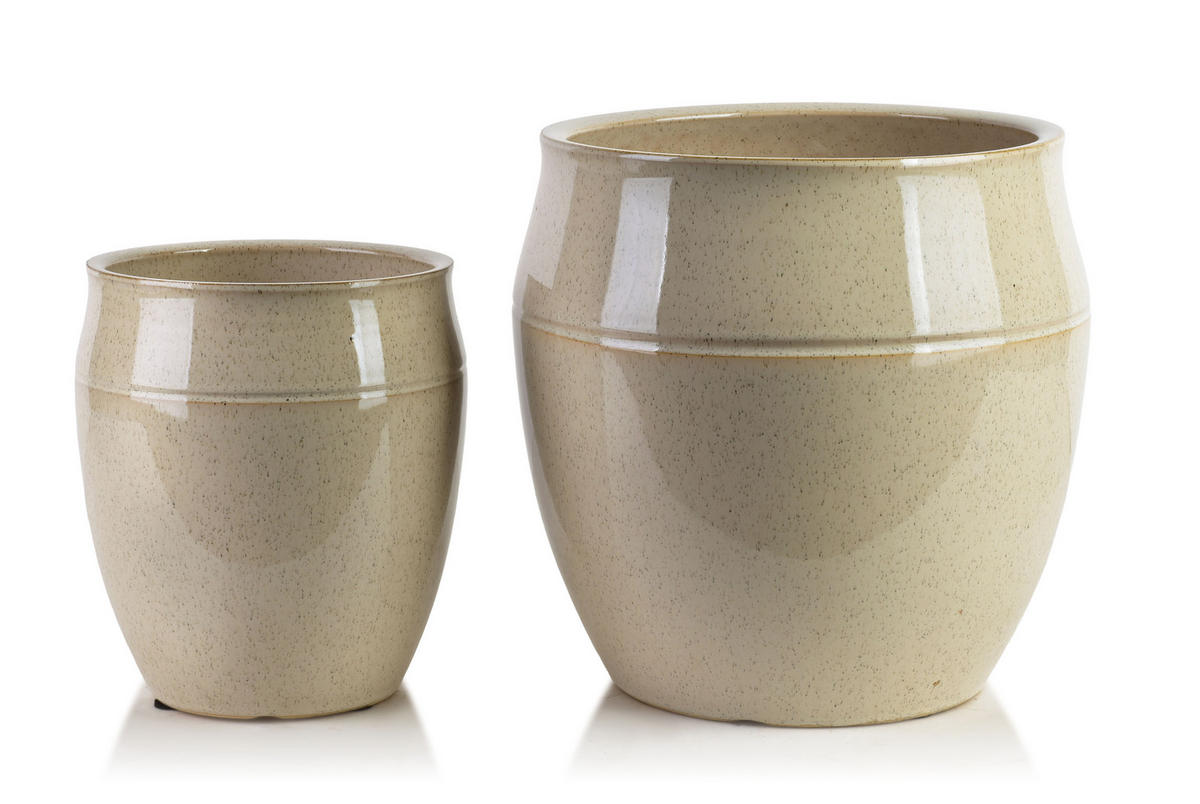 BLUMENTOPF Neva 2er Set Beige 30.5/30.5/23 cm Keramik - Beige, Keramik (30.5/23/30.5cm) - Mondex