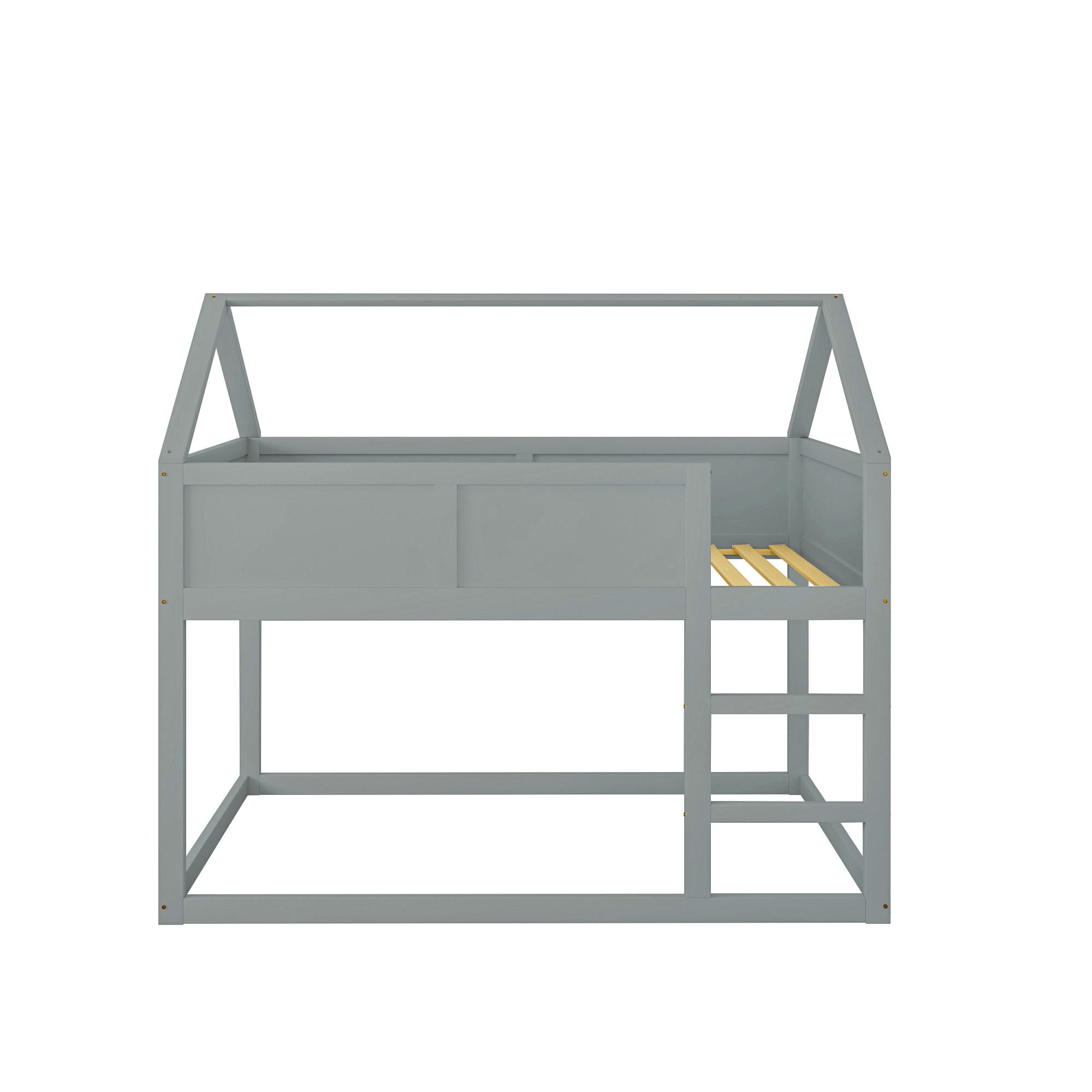 ETAGENBETT 90/200 cm grau mit Treppe aus Massivholz - Grau, Holz (90/200cm) - OKWISH