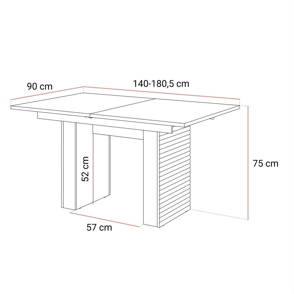 ESSTISCH FLORENCE, ausziehbar von 140–180 cm. - Kaschmir, Holzwerkstoff (90/140/75cm) - Lookway