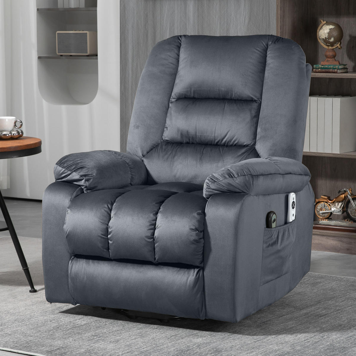 FERNSEHSESSEL mit Aufstehhilfe Elektrisch, Relaxsessel mit Liege-, Heizfunktion - Schwarz/Grau, Textil/Metall (94/107/85cm) - HOMCOM