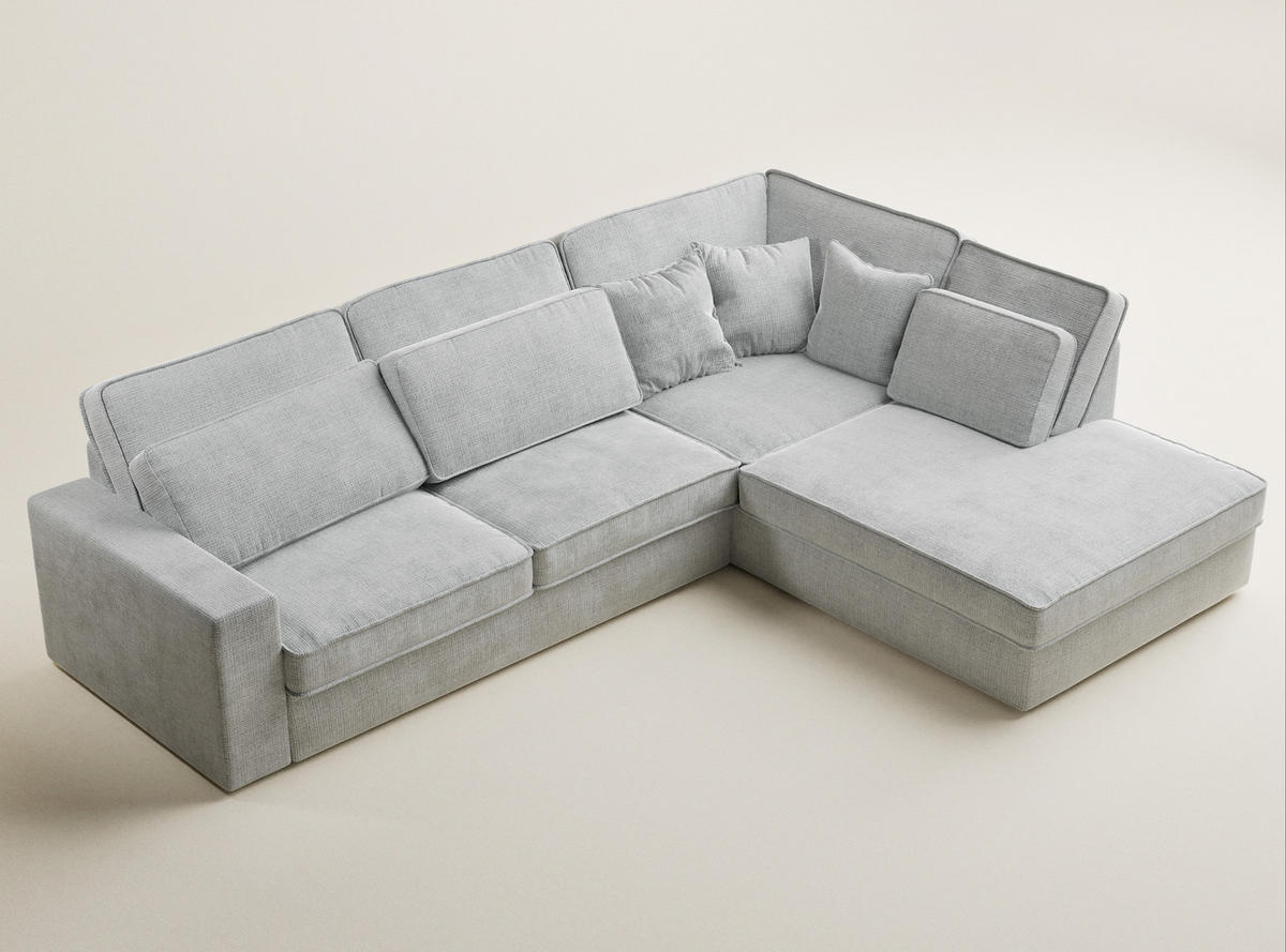 ECKSOFA Kirou Grau Chenille-Stoff - Rechts Seite - Schwarz/Grau, Holz/Holzwerkstoff (311/225cm) - Maison de Reve