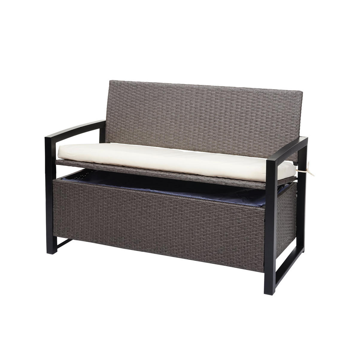 POLY-RATTAN 2ER SITZBANK Hellgrau, Cremeweiß - Hellgrau/Weiß, Kunststoff (117/87/57cm) - MCW