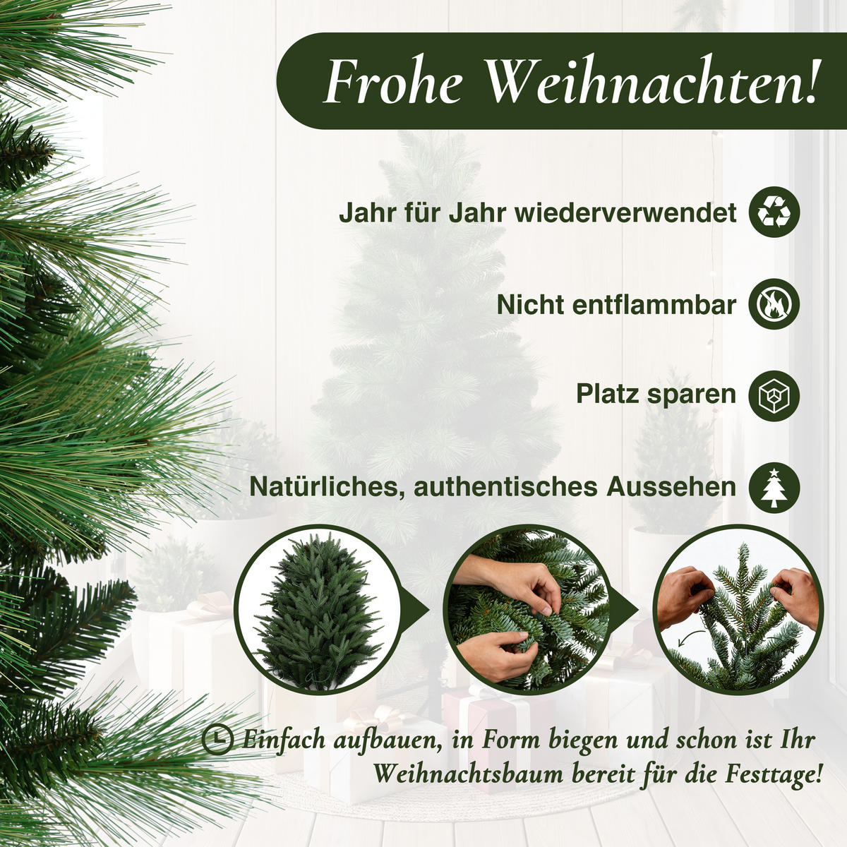 KÜNSTLICHER Weihnachtsbaum 154 cm, Kiefernoptik mit langen Nadeln - Grün, Kunststoff (154cm) - Hometopia