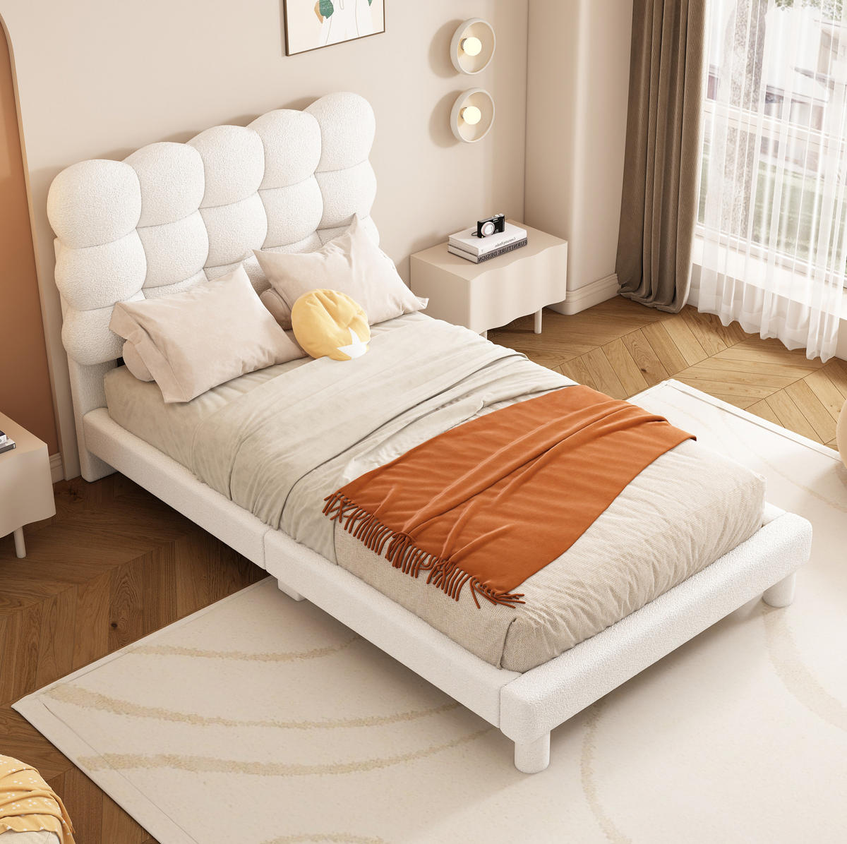 ČALOUNĚNÁ postel 90/200 cm bílá z plyše a MDF s nastavitelným čelem - bílá, textil (90/200cm) - OKWISH