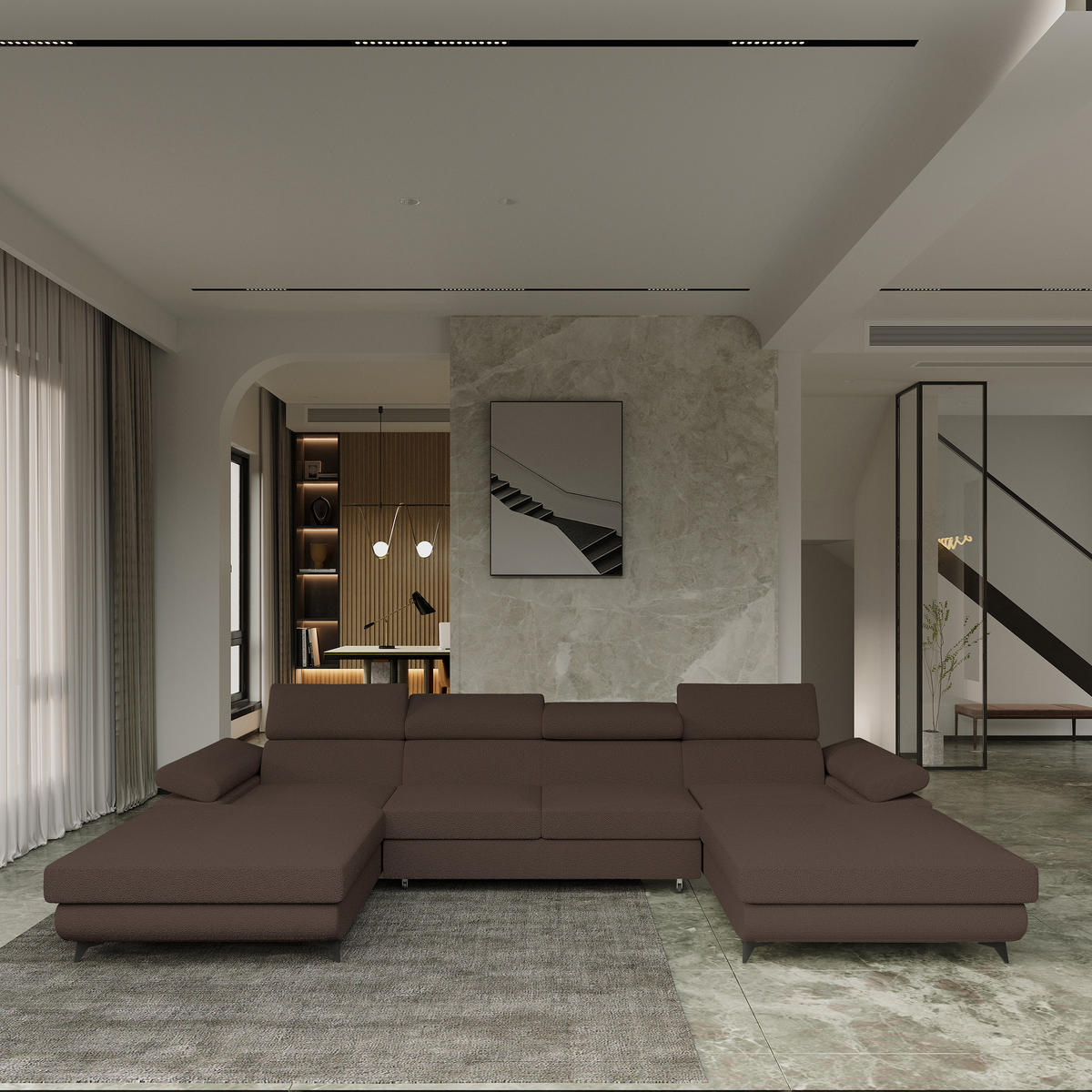 ROHOVÁ SEDAČKA DETTI hnědá - černá/hnědá, kov/dřevo (339/190cm) - MASSENO