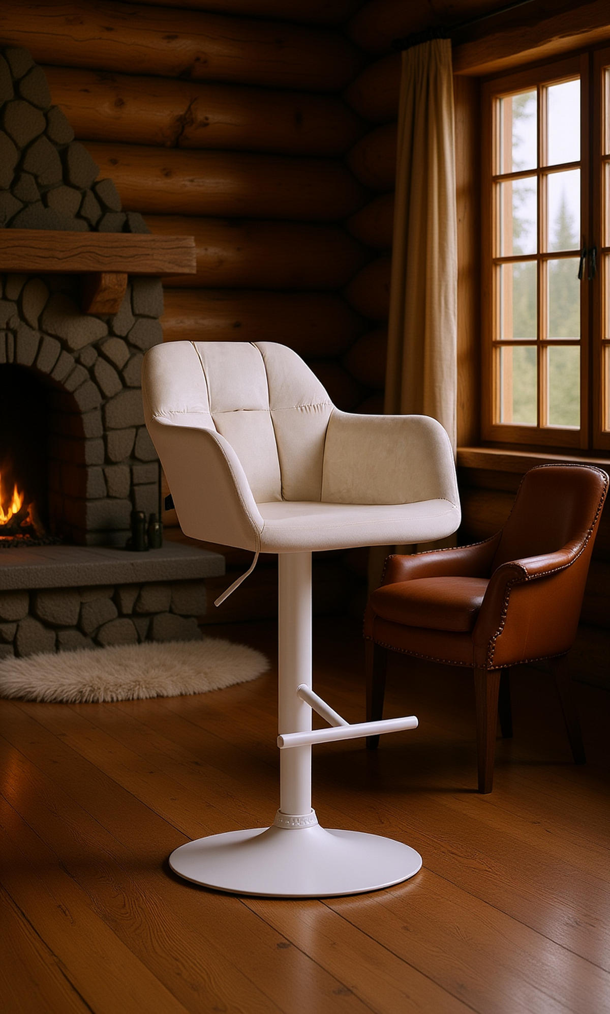 BARHOCKER Nardo Samt weiß creme - Naturfarben/Weiß, Textil/Metall (57/118/59cm) - TPFLiving