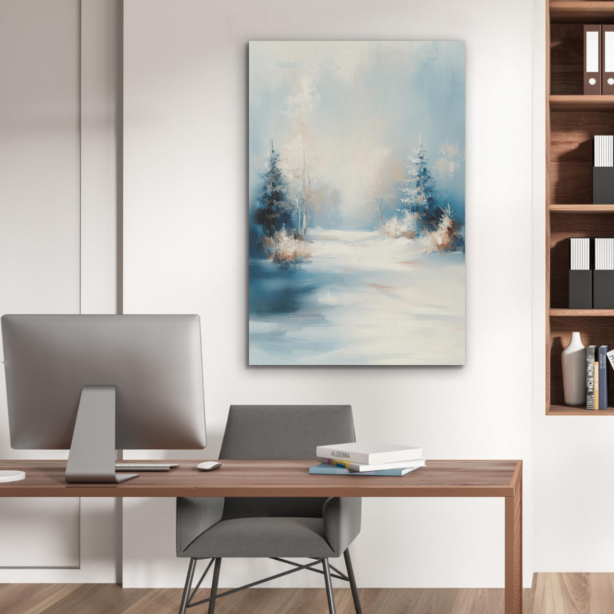AKUSTIKBILD Wald - Winter - Natur - Abstrakt - Schnee Wanddeko 60x90 cm - Weiß, Kunststoff (60/90/0.9cm) - MuchoWow