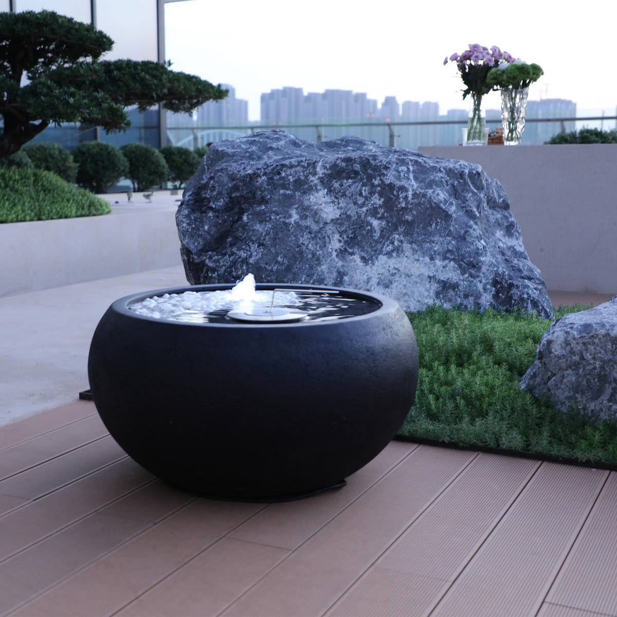 GARTENBRUNNEN Tao 68 x 68 x 38 cm - Schwarz, Naturmaterialien (68/68/38cm) - Elementi