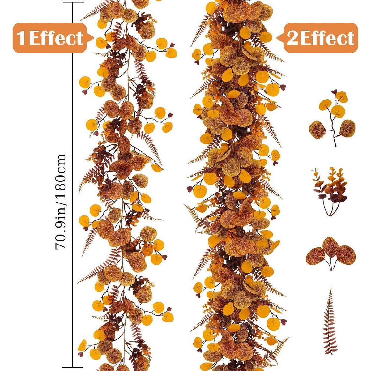 KÜNSTLICHE Eukalyptus Girlande 2er Set 180 cm Herbstfarben - Multicolor, Kunststoff (10cm)
