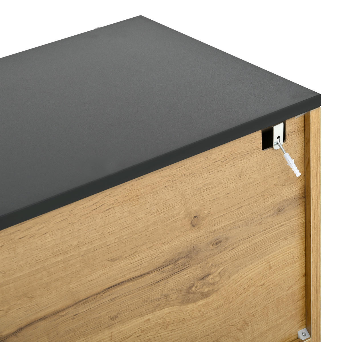 KOMODA v videzu lesa in z mozaik dizajnom z 2 vrati in črnimi kovinskimi nogami - naravne barve, leseni material (160/80.5/35cm) - Urban Meuble