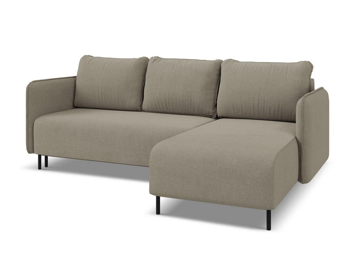ECKSOFA mit Schlaffunktion Strukturstoff Stoff Beige - Beige/Schwarz, Holz/Textil (236/162cm) - Makamii