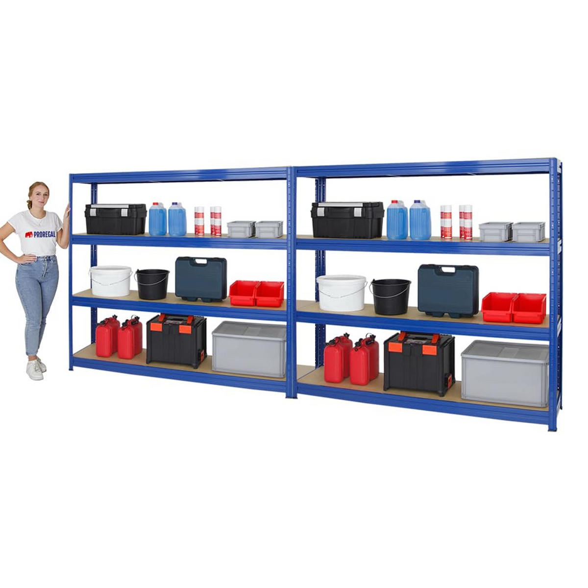 SCHWERLASTREGAL Dino 2er-Set mit 2x 180x200x45 cm Fachlast 500 kg Blau - Blau, Metall (400/200/45cm) - PROREGAL