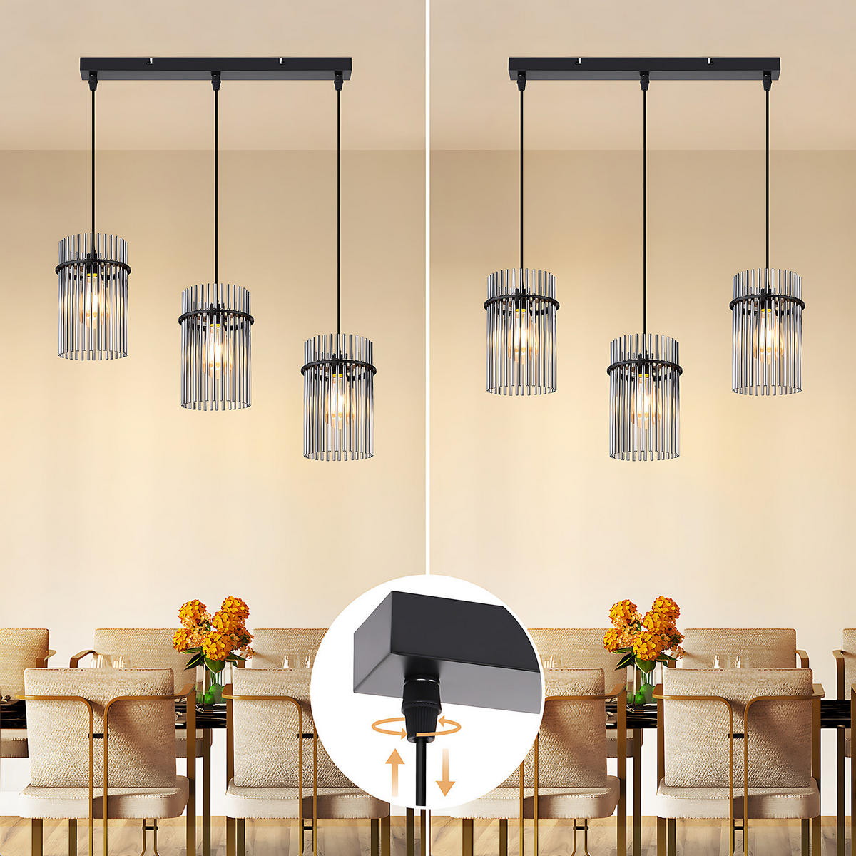 PENDELLEUCHTE Willow 48/5/150 cm - Schwarz, Glas (48/5/150cm) - ZMH