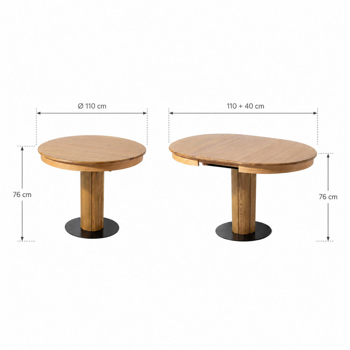 ESSTISCH Elin, Natur Massiveiche, matt lackiert - Beige, Holz (110/110/76cm) - WOODEK