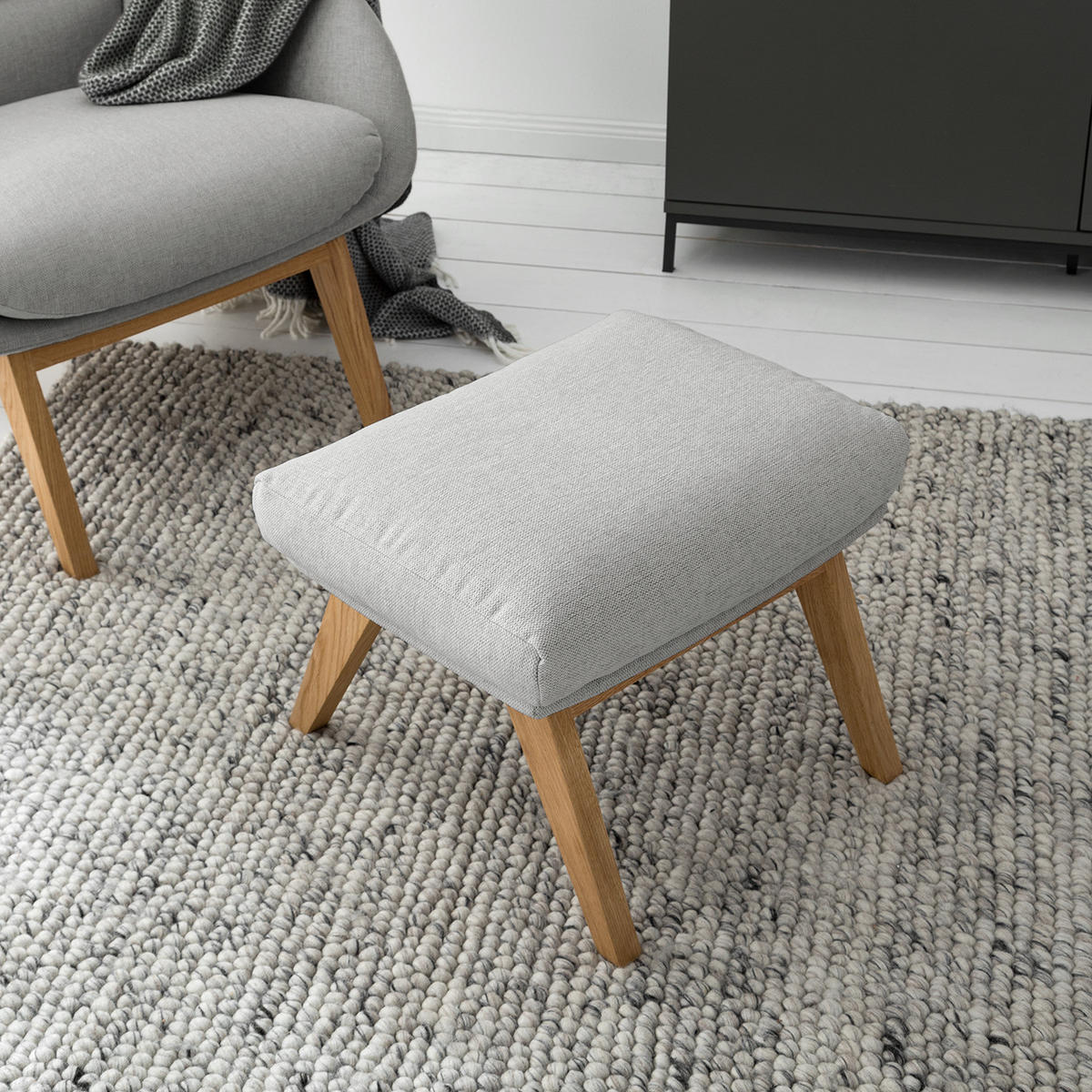 POLSTERHOCKER - Eichefarben/Hellgrau, Eichenholz/Textil (54/41/41cm) - home24