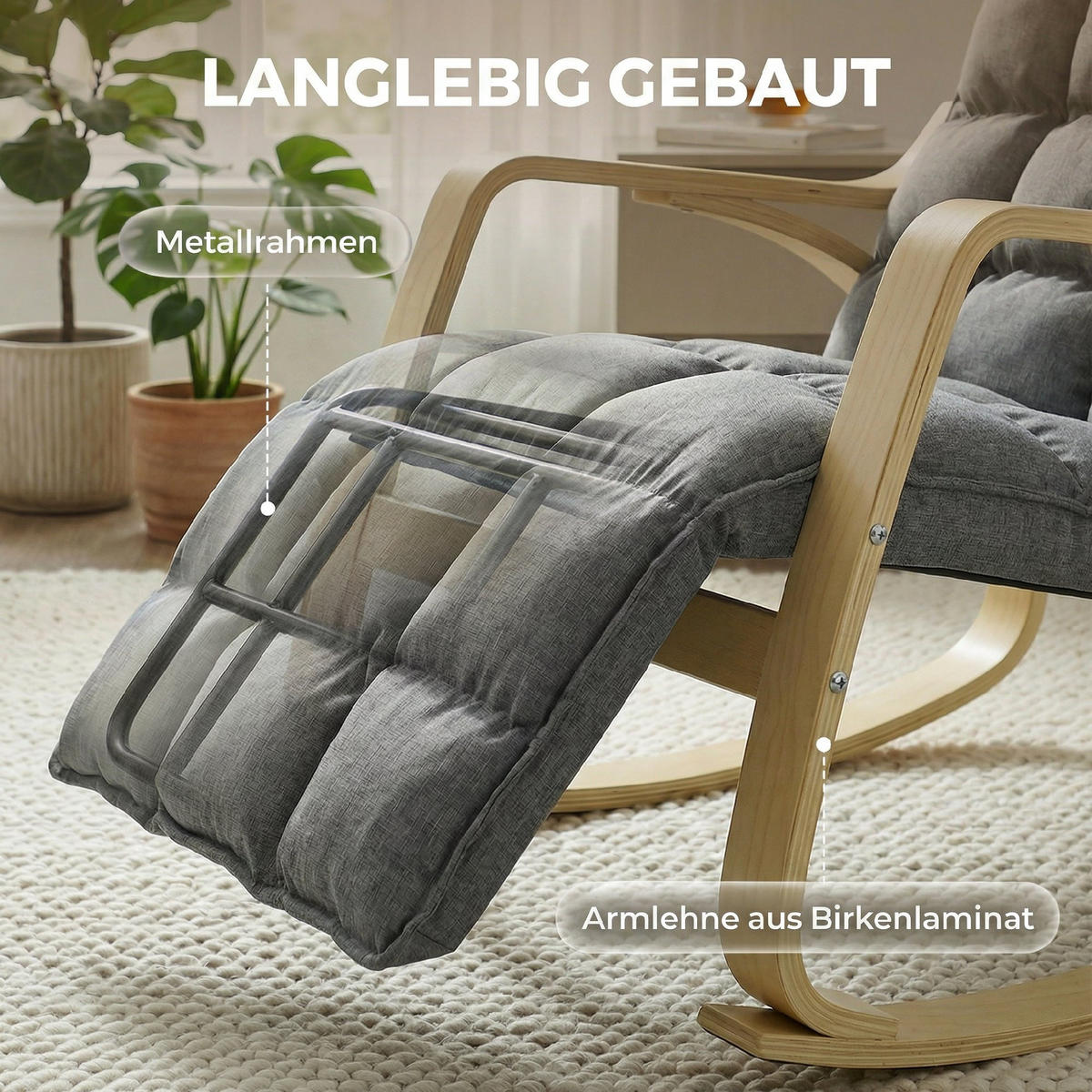 SCHAUKELSTUHL DE-07596 mit verstellbarer Fußstütze Grau - Grau, Textil (67/92/106cm) - ComfortXL