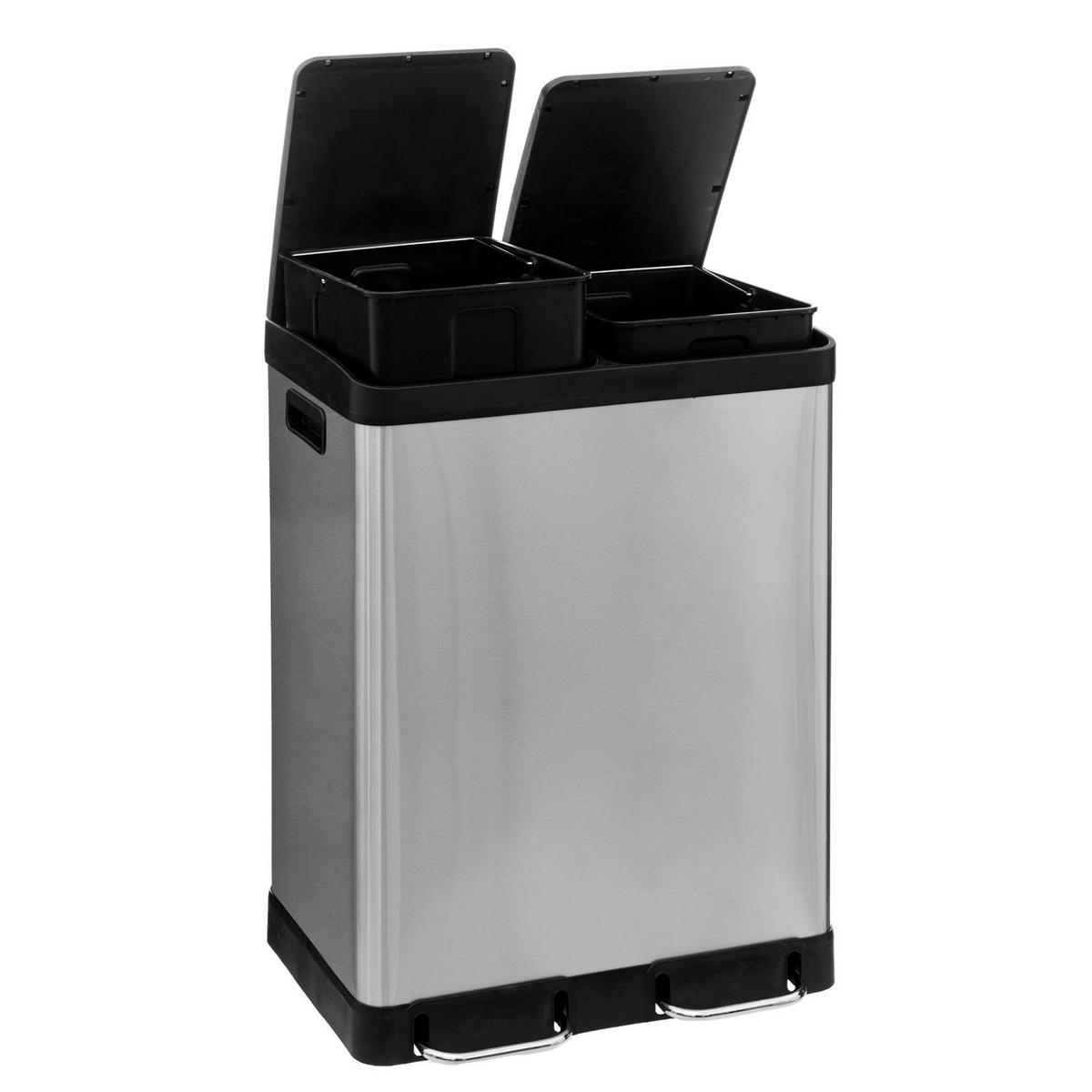 2-KAMMER-MÜLLEIMER Edelstahl Ariane 30 l 48,8/39,5/67 cm - Grau, Metall (39.5/67/48.8cm) - 5five Simply Smart