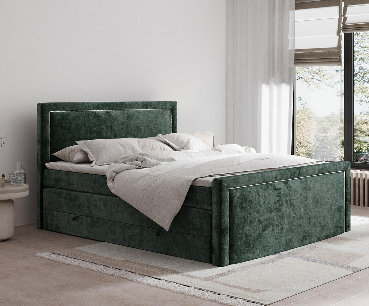 BOXSPRINGBETT Lavenda Grün 160/200 cm - Schwarz/Grün, Holz/Holzwerkstoff (160/200cm) - Maison de Reve