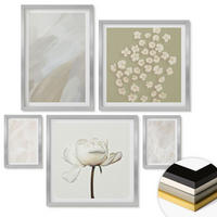 WANDBILDER 5er Set - 50x50 cm & 20x30 cm & 40x60 cm Silberner Rahmen - Blumen, modische Boho-Texturen - Silberfarben, Kunststoff (40/60cm) - ArtPrintCave