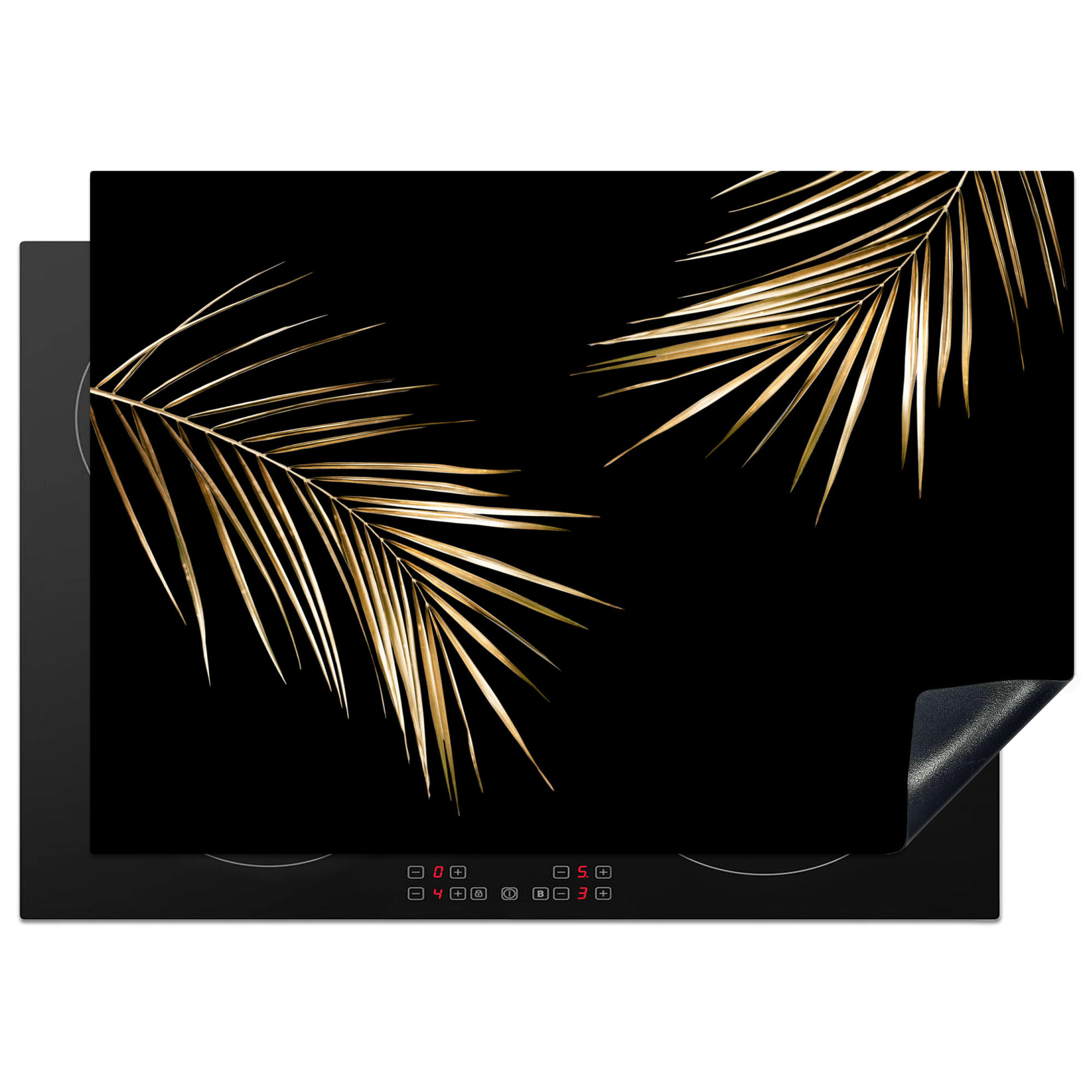 HERDABDECKPLATTE Blätter - Pflanzen - Gold - Schwarz - Luxus 75x52 cm - Goldfarben, Kunststoff (75/0.2/52cm) - MuchoWow