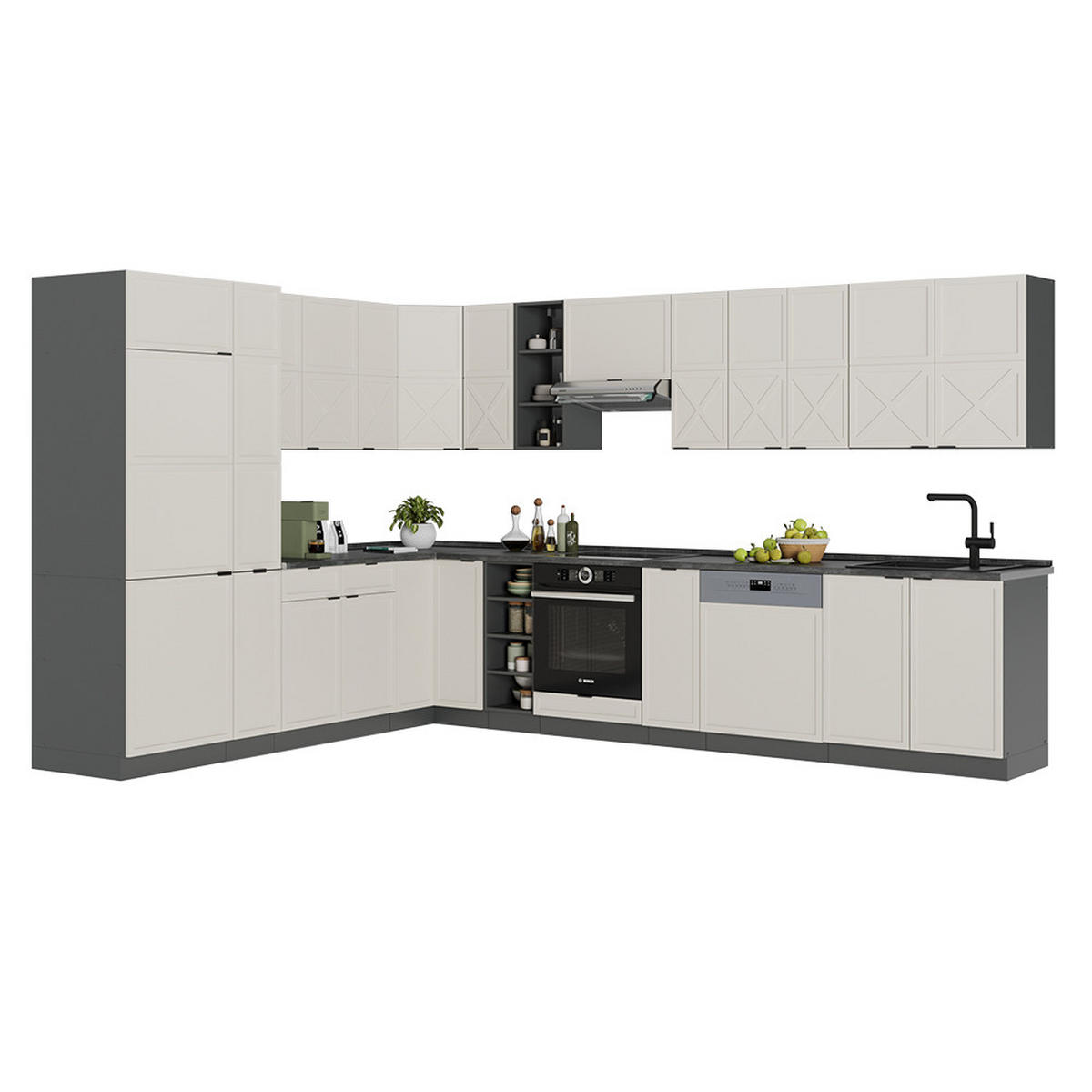 ECKKÜCHE Fame-Line GrauBeige/Anthrazit 347 x 257 cm ohne AP - Anthrazit/Grau, Holzwerkstoff (347/81.6/46cm) - Vicco