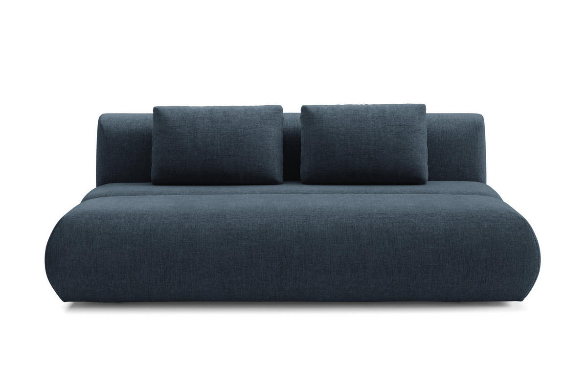 BETTSOFA ATOMO Blau Chenille-Stoff mit Schlaffunktion - Blau, Holz (217/82/134cm) - MASSENO