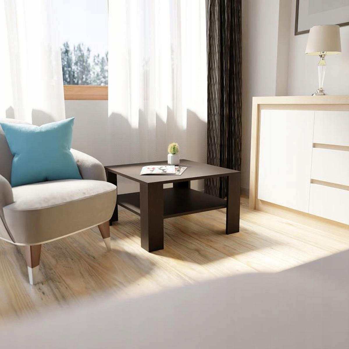 COUCHTISCH NIEDRIG EX3 Wenge 68/68/41 cm - Wengefarben, Holzwerkstoff (68/68/41cm) - Matkam Möbel