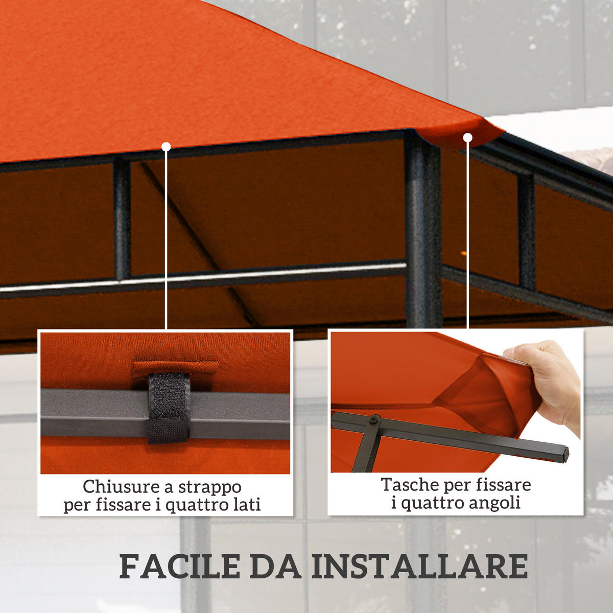 ERSATZDACH, 3x3 m orangefarben für Gartenpavillon, Polyester mit Belüftungslöchern - Multicolor, Textil (298/298cm) - FORIOUS